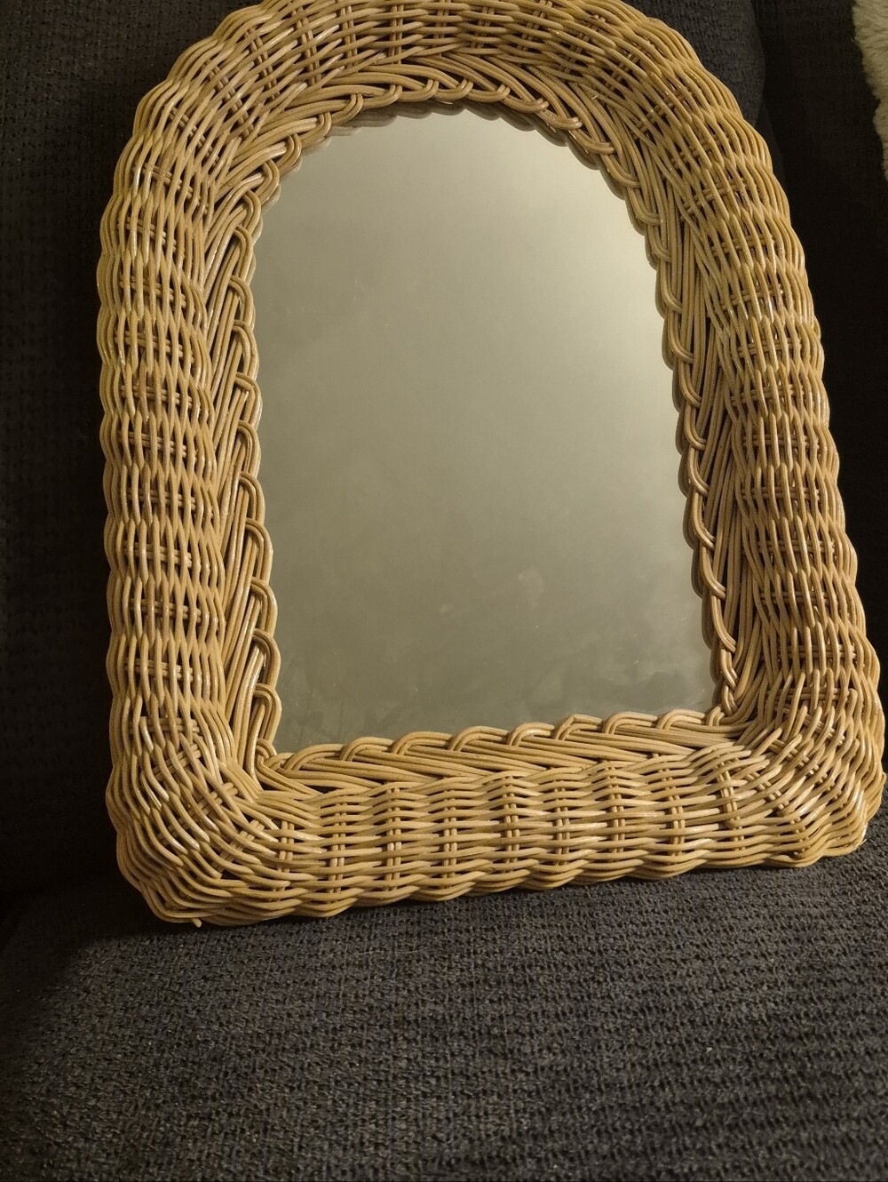 Vintage Woven Rattan Wall Mirror - Natural Tan